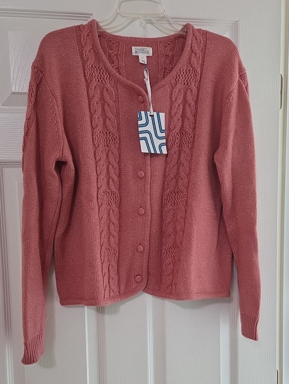 Market & Spruce Dusty Rose Cable-Front Button Cardigan
